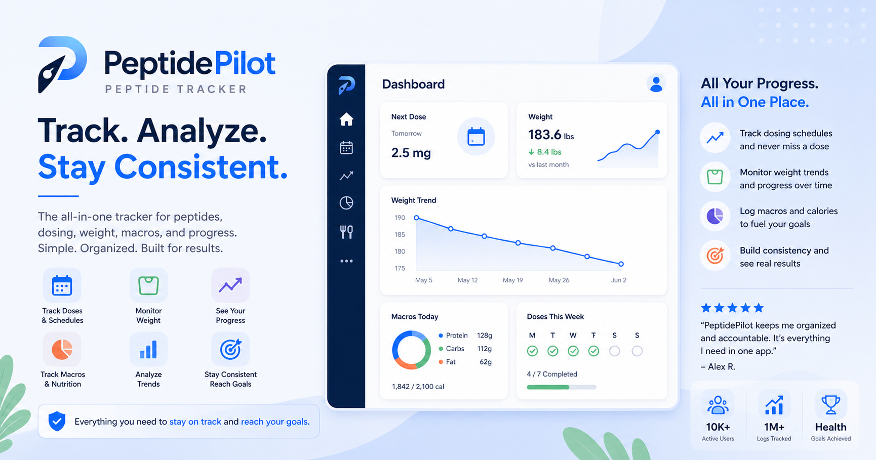 Peptide Pilot — Track Peptide Doses, Weight & Meals website preview